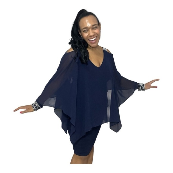 Vintage blue cocktail dress embellished midi formal gown evening wear new years - Picture 1 of 16